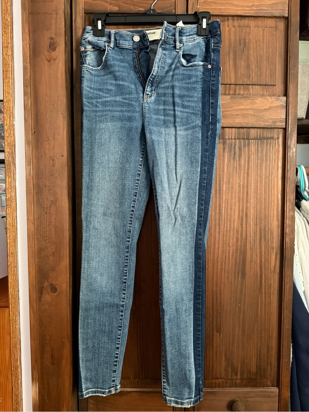 Garage Two-Tone Blue Skinny Jeans with Dark Side Panel